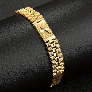 14K Gold Mens Large Gold Diamond Cut Etched Style Bracelet 14 Karat Guys Jewelry